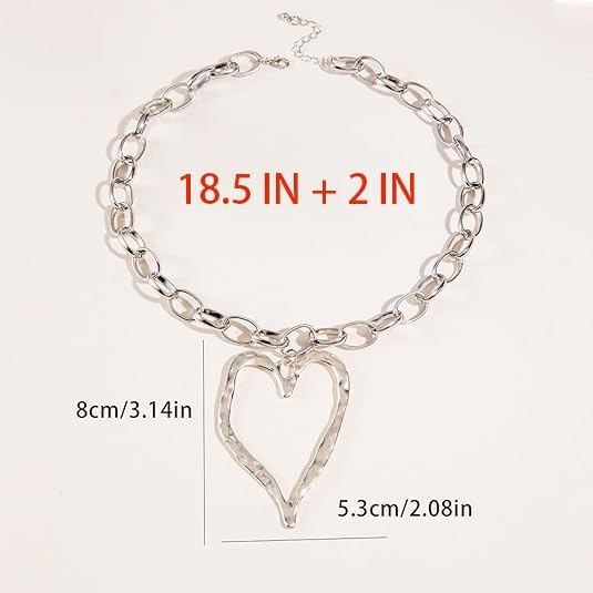 Chunky Heart Necklaces for Women Thick Exaggerated Large Heart Necklace Fashionable And Thick Exaggerated Large Heart Pendant Necklace Layered Love Pearl Choker Necklace Jewelry - Image 2