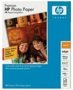 Papel fotográfico Hewlett Packard Premium, brillante, tamaño carta, 50 hojas