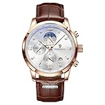 LIGE Men Watches | Waterproof Wrist Analogue Gents Chronograph Vintage Mens Watch Retro 30M Waterproof Leather Luminous Analog Quartz with Date & Moon Phase Display Men's Gift,Brown White