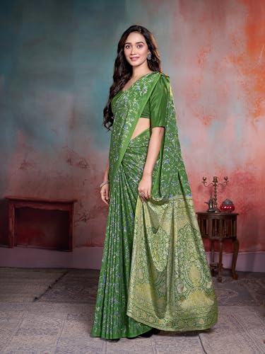 Image of Garden Vareli Floral Print Crepe Saree With Unstitched Blouse Piece