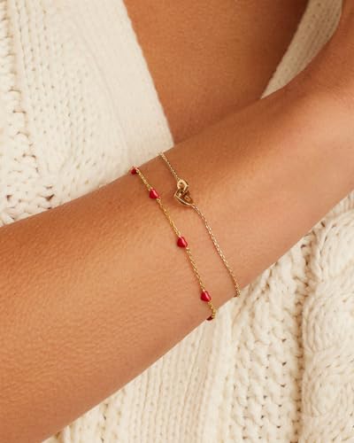 gorjana - Amour Bracelet Red 6 1/2" to 7" - 18k Gold Plated Brass - Red Enamel Hearts - Adjustable Length - Secure Lobster Closure - Ideal Gift Packaging - Everyday Stack, Layering with Other Jewelry4