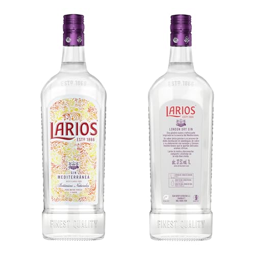 Larios Gin Mediterránea | mit Wacholderbeeren und Zitrusfrüchte | perfekt für Longdrinks und Cocktails | 37.5 % vol | 1000 ml