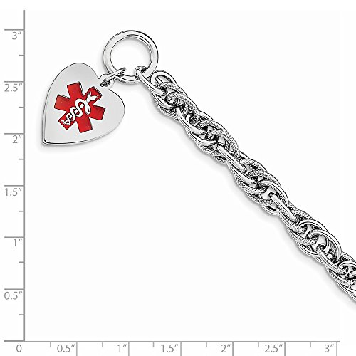 Solid 925 Sterling Silver Engravable Enamel Heart RN Registered Nurse Caduceus Symbol Medical ID Emergency Alert Bracelet Engravable Identification Name Bar Tag 7.75\" (Width = 18mm) - Thumbnail 3