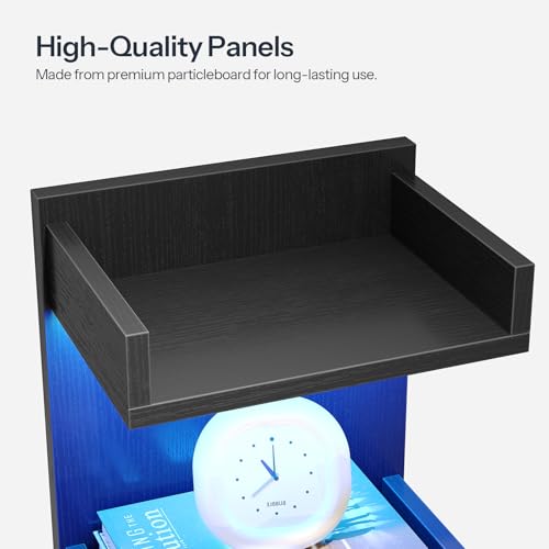 Image of HOOBRO Floating Wall Shelf with LED Lights, Floating Shelf Wall Mounted for Storage, Vertical Display Stand, Modern Column Rack, for Bedroom, Livingroom, 5-Tier, 45.7 Inches, Black, BK51DBJ01N1