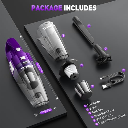 image for DBHAL Handheld Vacuum Cordless, 15000PA Powerful Suction Car Vacuum Cl