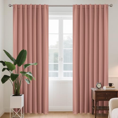 Image of Joydeco Curtains with Concealed Loops, Set of 2, H 260 x W 140 cm, Dreamy Pink Blackout Opaque Long Curtain, Noise Protection, Rod Pocket, Blackout Curtains, Bedroom, Living Room