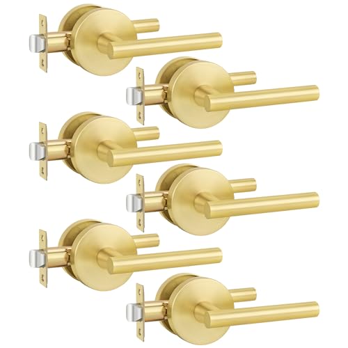 Goldenwarm Gold Door Handle Interior, Passage Door Levers for Closet 6 Pack