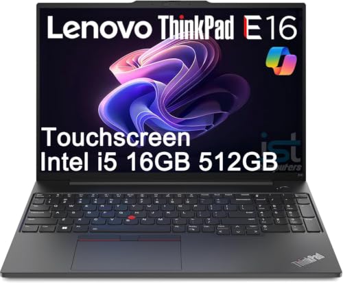 Image of Lenovo ThinkPad E16, 16 inch Touchscreen, Intel i5-1335U, 16GB RAM, 512GB SSD | Business Laptop, FHD+ IPS Anti-Glare, 10-Core, Numeric Keypad, Rapid Charge, Thunderbolt 4, Fingerprint, Backlit, Win 11 Pro
