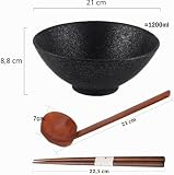 TuYines Japońska miska do ramenu, ceramiczna, 21 cm, 1200 ml, wielofunkcyjna miska z łyżeczką i pałeczkami