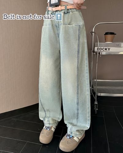 Girls Casual Wide Leg High Rise Denim Pants Y2K Elastic Waist Baggy Vintage Jeans for Teen Girls Streetwear3