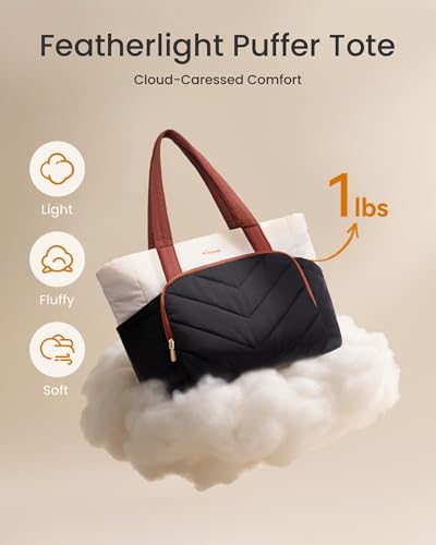 Image of LOVEVOOK Puffer Tote Bag for Women, V-Quilted Puffy Teacher Tote Nurse Bag, Large Shoulder Laptop Purse for Work Travel Gym