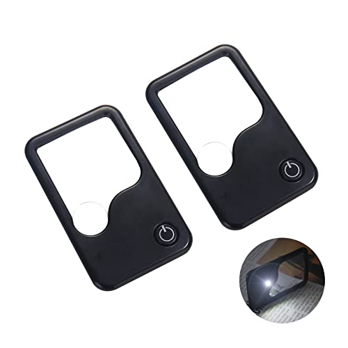 OKH 3X 6X Pocket Card Type Lupas portátiles con luz, 2 paquetes pequeñas mini lupas para leer, joyas, rompecabezas, experimentos, investigación, menús, viajes(2negro) Cover