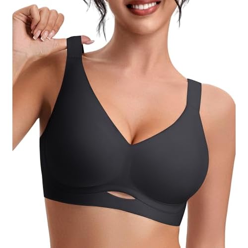SHARICCA No Padding Jelly Bras for Women Wireless Comfortable Ultra Soft Stretch Full Coverage Bras Plus Size Sport Bra Black Large
