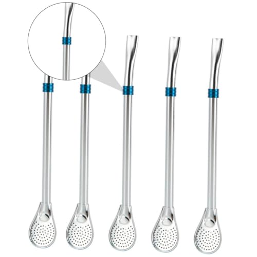 TOPBATHY 5 Pièces Cuillères Mélangeuses Acier Inoxydable Lot de Bâtons Filtrants Multifonctions pour Café Lait et Thé Réutilisables pour Bars Restaurants et Salons de Thé