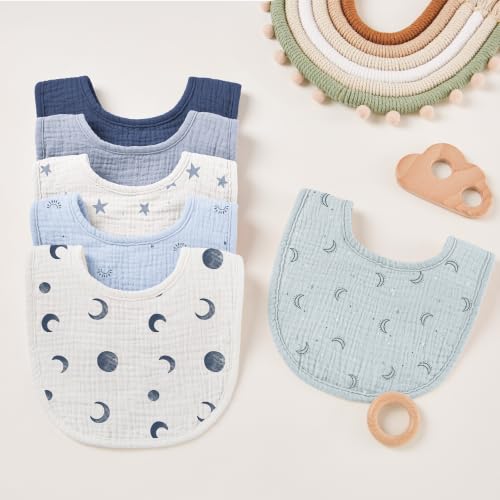 Image of Susurration Muslin Baby Drool Bibs 6Pack Soft Square Adjustable Baby Bandana Bibs for Unisex Girls & Boys