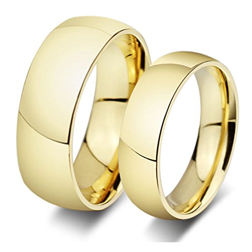 SAINTHERO Womens Forever Love Promise Couples Rings for Hers Classic Titanium Steel 18K Gold Plated Wedding Engagement Bands Size 8