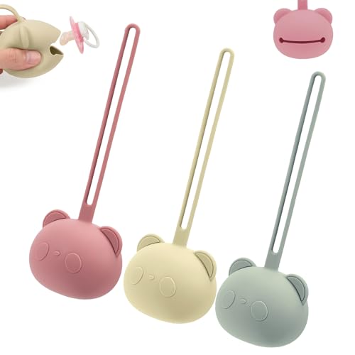 3 Stück Schnullerbox,Staubdicht Schnullerbox für Unterwegs,Silikon Schnuller Box,Panda Form Schnuller Aufbewahrung,für Säugling und Kleinkind (Grau,Rosa,Cremefarben)
