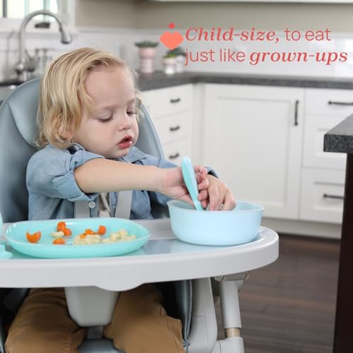 Miniatura 2 de Chicco Cubiertos Inoxidables Para Niños, Set De Comida, Tenedor Y Cuchara Para Niños, Acero Inoxidable, Fácil De Agarrar, Set Destete Primera Papilla, 2 Piezas, 18m , Azul