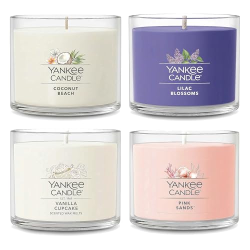 Yankee Candle Mini Jar Scented Candles Small Single Wick Candle Set Soy Wax Blend Vanilla Cupcake Lilac Blossoms Coconut Beach Pink Sands (Sweet Serenity Variety Pack)