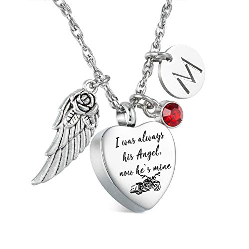 Glimkis I was always his Angel, now he s mine Motorcycle Bike Rider Memorial Urns Biker Cremation Jewelry Biker Memorial Urn Necklace (Motorcycle)