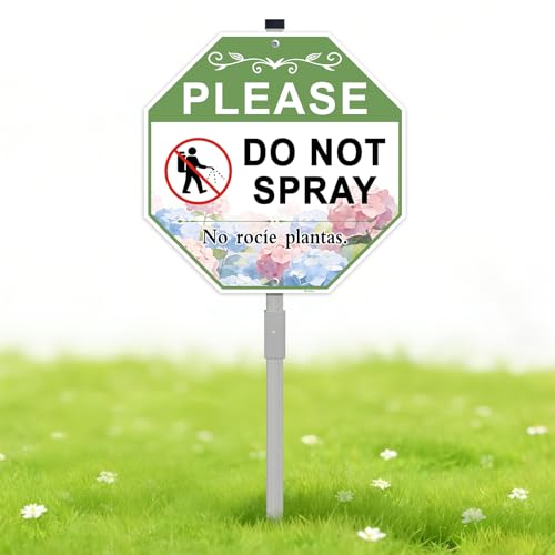 Do Not spray yard sign with stake,10"×28", Bilingual English & Spanish,Aluminum,Organic Planting, Native Plants & Flowers Protection, zinclue