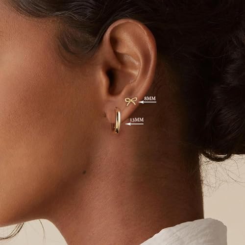 CAROVO Dainty 14K Gold Earring Sets Tiny Cartilage Bow Butterfly CZ Stud Small Chunky Open Hoop Earrings Set Multiple Piercing for Women2