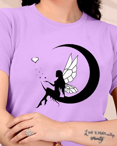 Image of Women Round Neck Printed Cotton Blend Regular Fit T-Shirt