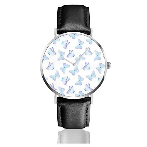 Reloj de mariposa pintado a mano de acuarela azul agua lila, movimiento...
