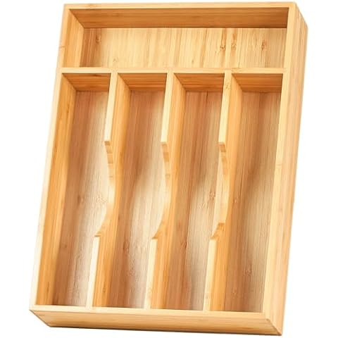 Umilife Bamboo Kitchen Drawer Organizer, 9 Inch Silverware Utensils Tray Holder for Small Drawer, Wood Caddy for Flatware Cutlery Knives Cover