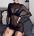 BIGFOX Women's Mesh Dress Lingerie Sheer Mini Bodycon Long Sleeves Sexy Clubwear See Through Mock Neck Nightdress Party Club Outfits (black, one size)