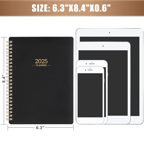 Planner 2025 - Planner/Calendar 2025, Jan.2025 - Dec.2025, 2025 Planner Weekly & Monthly with Tabs, 6.3\" x 8.4\", Hardcover + Back Pocket + Twin-Wire Binding, Daily Organizer - Mystic Black
