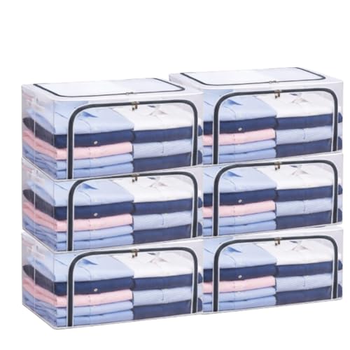 Image of RENVA 6PCS Fully Transparent Openings Clothes Storage Bins with Metal Frame, Stackable & Foldable Storage Box with Lids, Closet Organizers, Cap, Sweater (40L x 30W x 20H) CM. (Transparent, 24L-6)