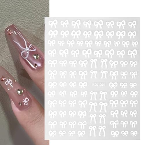 5 Sheets Bow Nail Stickers, Self-Adhesive Nail Bows, Black White Bowknot Ribbon Design, Bow Nail Charm, Nail Bows for Phone Cases Scrapbooks Envelope Cards Making