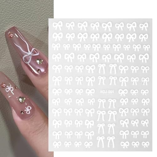 5 Sheets Bow Nail Stickers, Self-Adhesive Nail Bows, Black White Bowknot Ribbon Design, Bow Nail Charm, Nail Bows for Phone Cases Scrapbooks Envelope Cards Making
