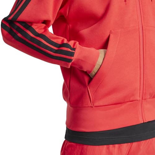 adidas Men's Essentials 3-Stripes Fleece Full-Zip Hooded Track Top, Pure Ruby/Black, Medium by adidas - Image 3