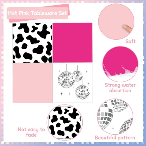 100PCS Western Cowgirl Party Paper Napkins Cow Print Birthday Supplies Decorations Hot Pink Disco Ball Party Disposable Napkin Western Dinner Napkins for Bachelorette 80s 90s Disco Cowgirl Birthday by CHUNNIN - Image 3