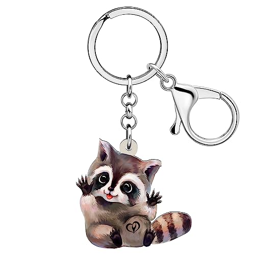 YAYAKO Llavero acrílico con diseño de mapache, regalo de mapache para mujeres y niñas, accesorios para monedero, mochila, llave de coche, marrón, M