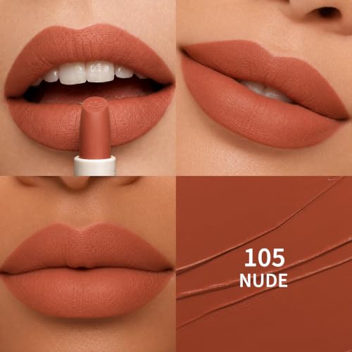 Image of FOCALLURE Matte Lipstick - Hydrating, Non-Drying, Full Coverage Nude 105