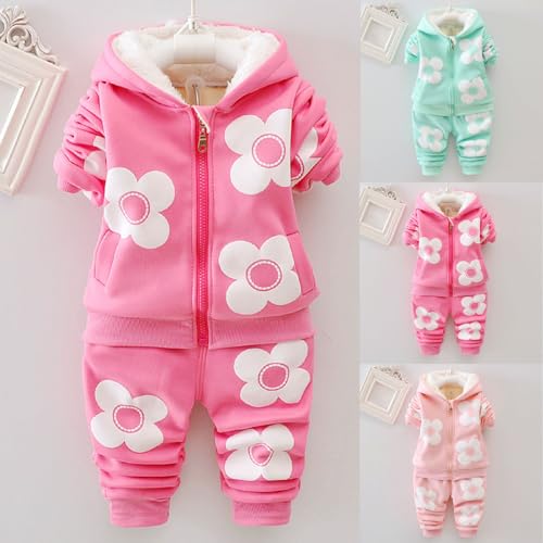 Girls 2 Piece Oufits Cute Flower Sherpa Lined Zip Up Coat and Jogger Sweatpants Fall Winter Clothes for 2-7 Years2