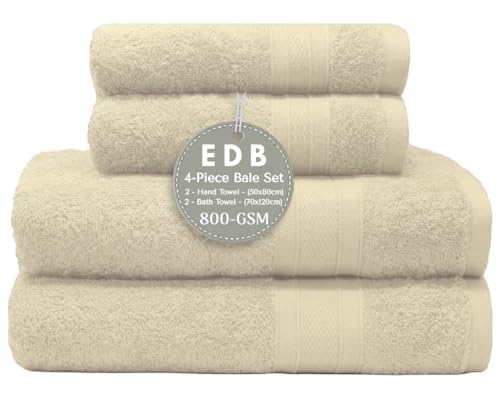 EDB Conjunto de 4 toalhas em bala de luxo 800-GSM, 100% algodão egípcio penteados super macios, ultra absorventes e de secagem rápida, toalhas de banho jumbo de qualidade para hóspedes (creme)