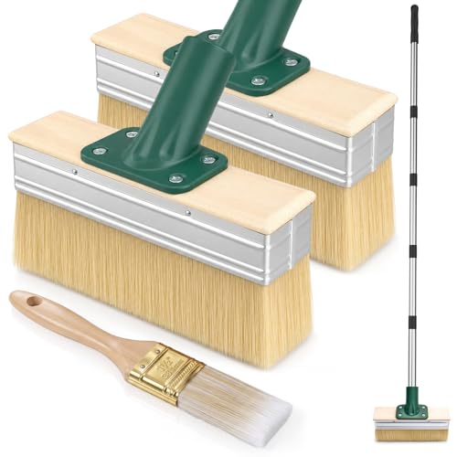 ytorgr 7 Decking Paint Brush Kit Deck Stain Applicator with Long Handle 2 Pack Large Decking Brush +1Pcs Small Brush Heads for Outdoor Wood Floor Fence Decking Paint Stain