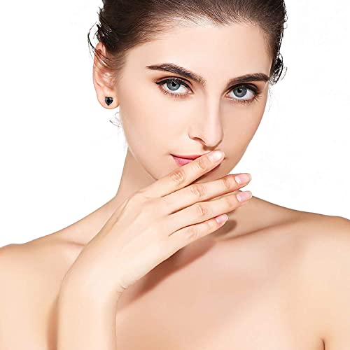 Foruiston 925 Sterling Silver Black Stud Earrings For Women And Men, Solitaire Cubic Zirconia Round & Princess Cut Heart-Shaped, 6Mm (Heart-Shaped, Black Heart) #TOP3
