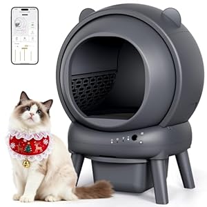 Automatic Litter Box, Self Cleaning Litter Box with App Control, Large Capacity for Multiple Cats, Noise & Odor Control, Dual Safety Sensors, Easy Maintenance with 2 Roll Garbage Bags, Gray