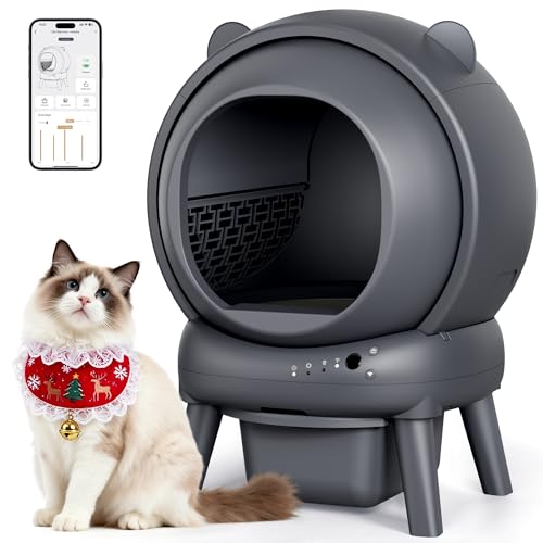 Vivirata Automatic Litter Box, Self Cleaning Litter Box with App Control, Large Capacity for Multiple Cats, Noise & Odor Control, Dual Safety Sensors, Easy Maintenance with 2 Roll Garbage Bags, Gray