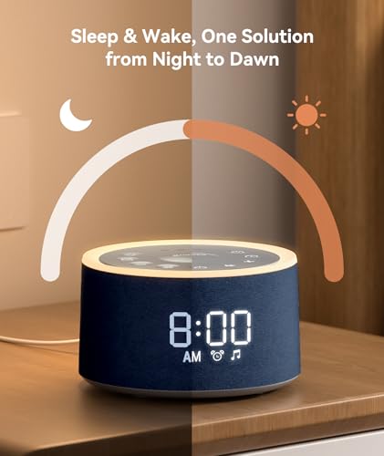 Image of Dreamegg D1+ Sound Machine & Alarm Clock - Sound Machine for Sleep, White Noise Machine with 29 Soothing Sounds, Night Light, 0-100% Dimmable, White Noise Alarm Clock for Bedrooms Adults Baby, Blue