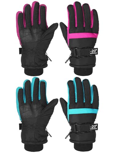 Image of SATINIOR 2 Pairs Kids Waterproof Winter Snow Gloves Ski Gloves for Boy Girl Outdoor Warm Thickening Snowboard