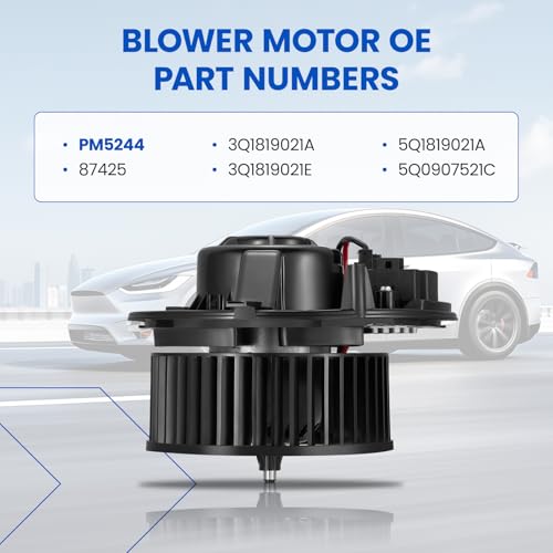 Image of HVAC Blower Motor PM5244 Compatible with Audi A3 Quattro Q3 RS3 S3, Compatible with Volkswagen Atlas e-Golf Golf GTI Jetta Tiguan for 5Q1819021A, 5Q0907521C A /C Blower Motor Assembly