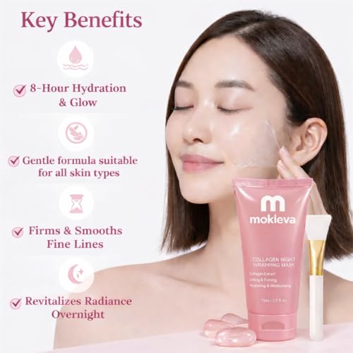 Image of Collagen Overnight Wrapping Peel Off Face Mask for Glass Skin - Korean Night Mask with Hyaluronic Acid & Niacinamide, Deep Hydration, Pore Care, Elasticity & Firming, Sleeping Pack Skincare