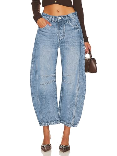 Sexyasasii Barrel Jeans Women Wide Leg Mid-Rise Denim Ankle Pants Y2k Baggy Boyfriend Jeans with Pockets3
