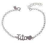 Minoplata Pulsera Tita con Corazón, Plata de Ley 925, Cadena Rolo 17 cm, Regalo para Tías
